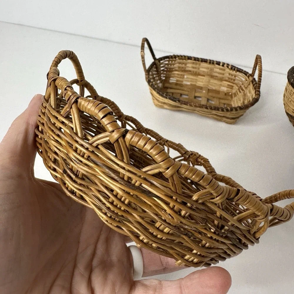 4 Miniature Handmade Woven‎ Baskets Doll Accessory Trinket Rustic Farmhouse 5